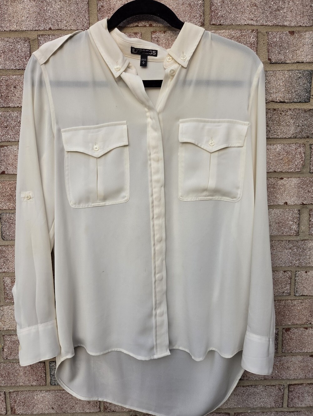Express Cream Sheer Convertible Sleeve Blouse Small Minimalist Corporate Chic